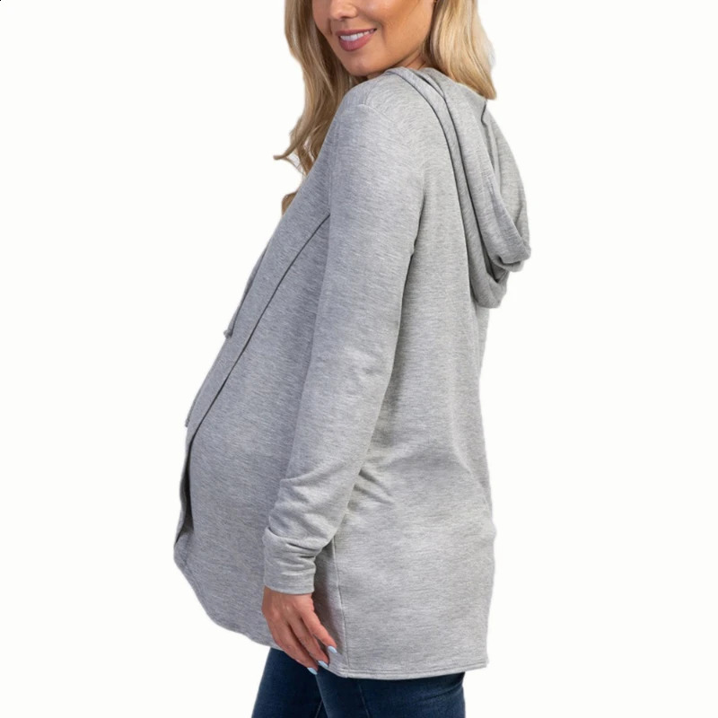 Maternity Hooded Sweater Tops Pregnant Long Sleeve Breastfeeding Blouse Women Top Mama Clothing 241230bj