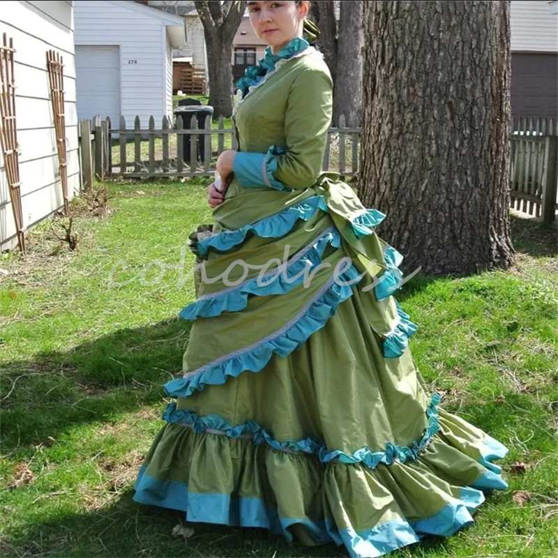 Victorian Green Bustle Prom Dress French Duchess Rococo Medieval Renaissance Evening Gown French Duchess Dancer Party Formal Occasion Vestio De Fiesta