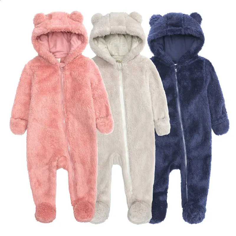 Fashion Baby Clothing Boys Footies Long Sleeve Arctic Velvet Hooded Baby Girl Clothes Winter Warm Baby Romper 0-12 Months 241230bj
