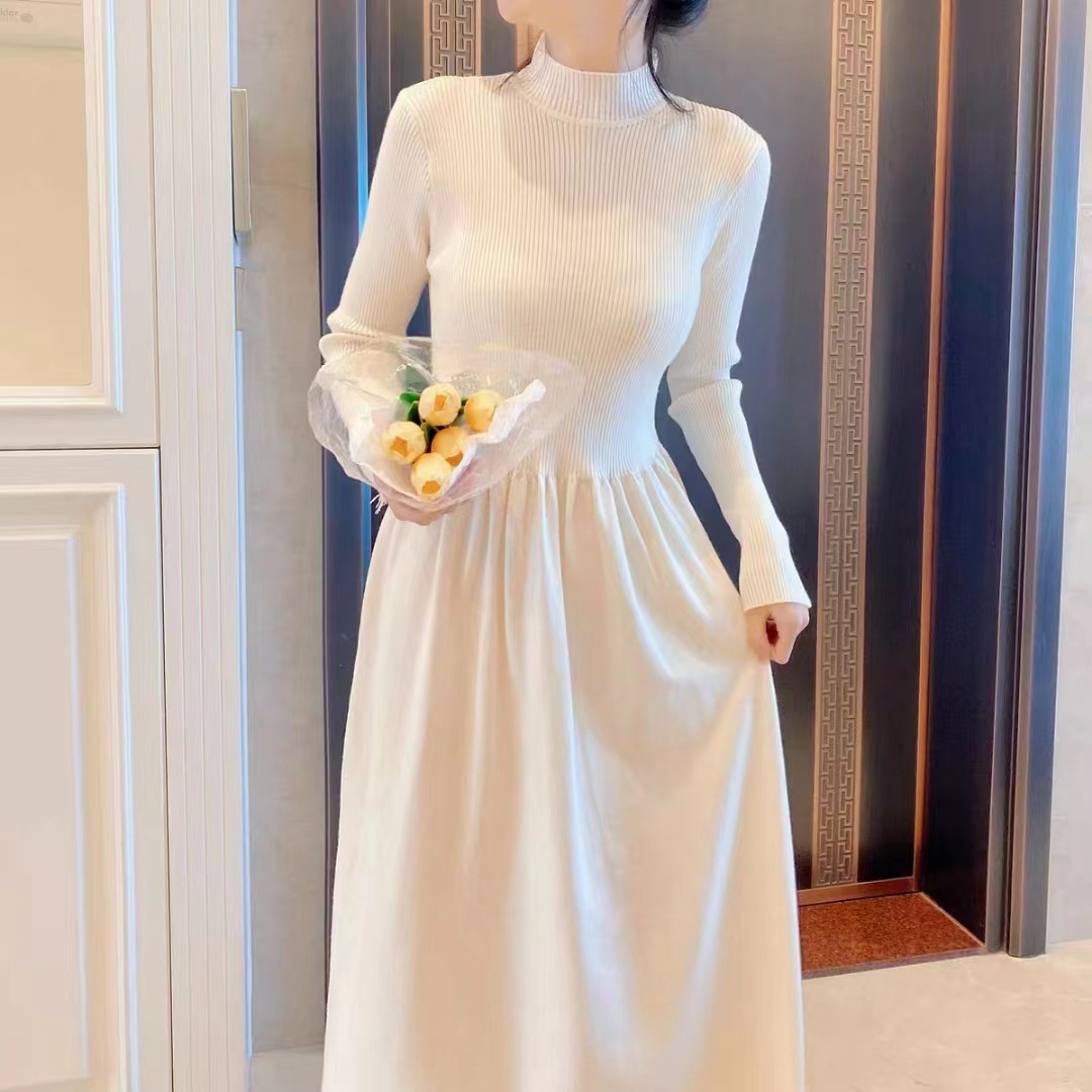 P31158 Fashionable slim fit coat bottoming inner dress female autumn and winter new Korean style knitted sweater long skirt