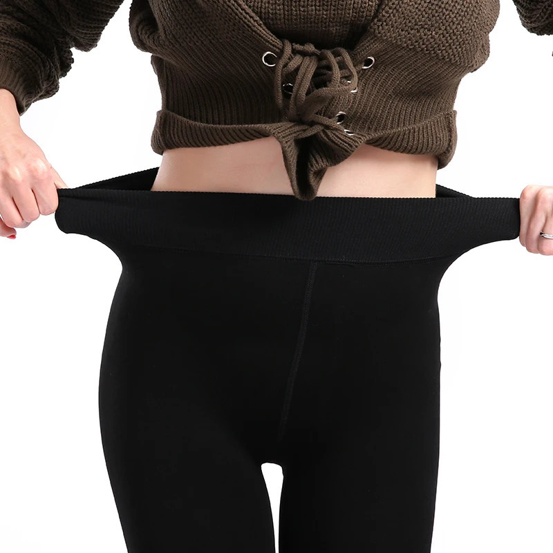 Women Winter Leggings Warm Leggins High Waist Solid Color Velvet Thickened Stretchy Black 241228