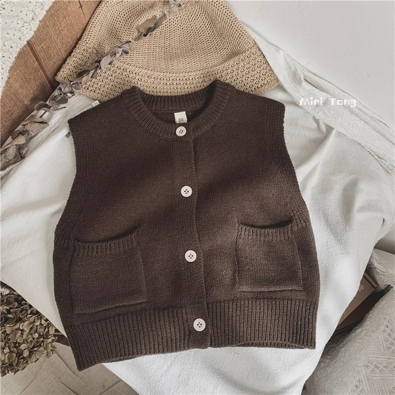 Spring Childrens Waistcoat Sleeveless Jackets for Kids Knitted Cardigan for Boys Girls Vests Baby Warm Soft Coat Clothing 241230