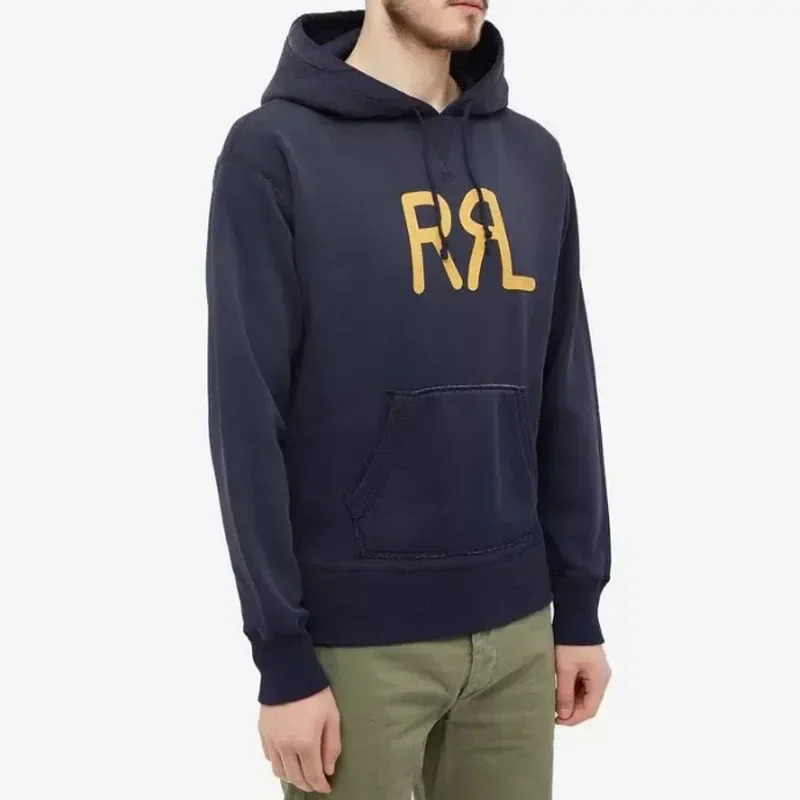 24Aw Double R Japanese Cotton Casual Printed Letter Loose Men's And Women's Long Sleeved Hooded Sweatshirt