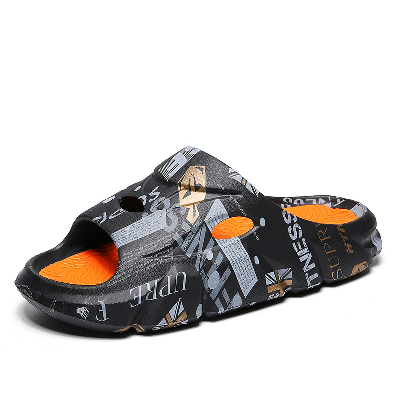 New Free shipping designer slippers for mens womens black white khaki Wear resistant graffiti beach slippers