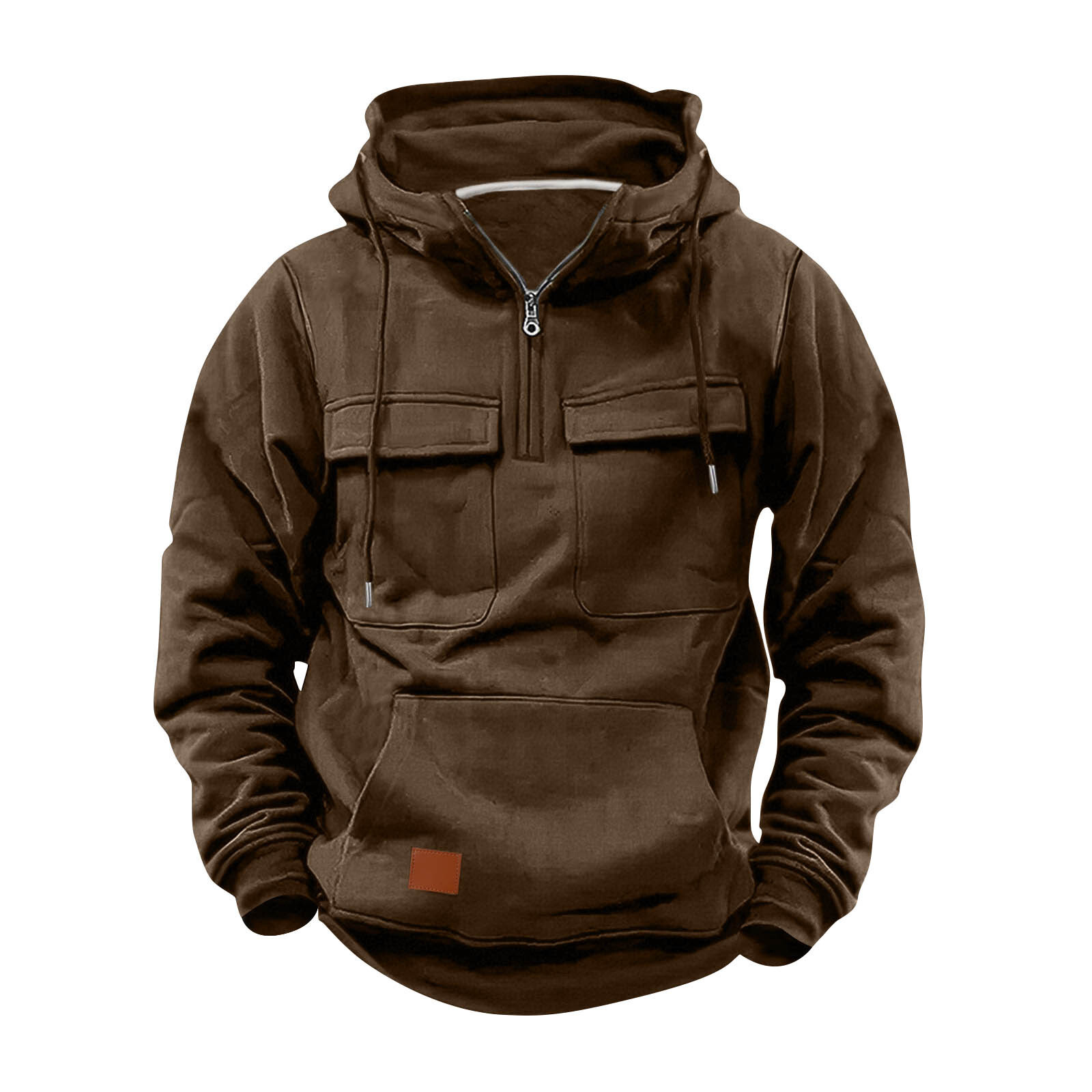 foreign trade american retro tough guy front shoulder hoodie men hooded zipper thick loose ins men motorcycle pullover clothes