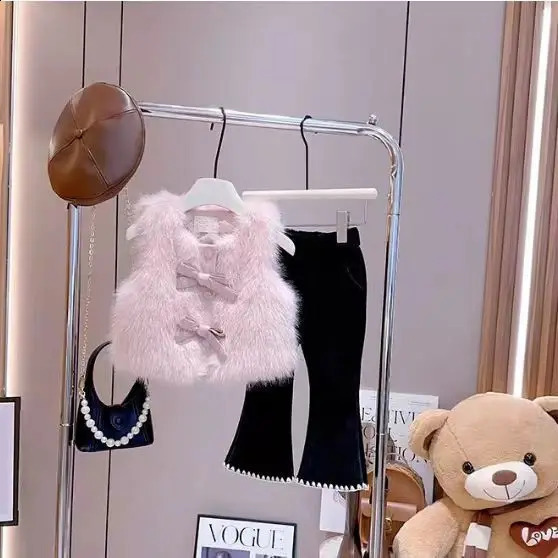 Girls faux Fur Vest Autumn and Winter Item Childrens Western-style Thickened Small Fragrant Vest Shoulder Jacket 241230