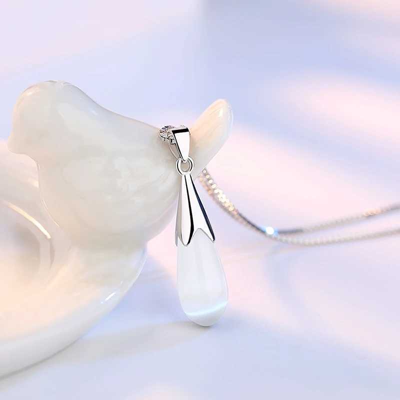 Authentic 925 sterling silver womens fashion jewelry opal water drop pendant necklace new FQL23254PK W241230