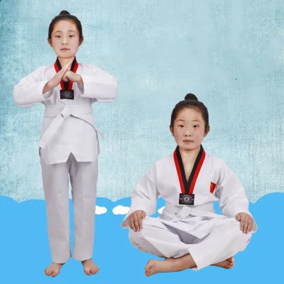 Traditional White Taekwondo Uniform Unisex Children Adult Suit Karate Judo Dobok WTF Karate Clothes Long Sleeve Fitness Training 241230