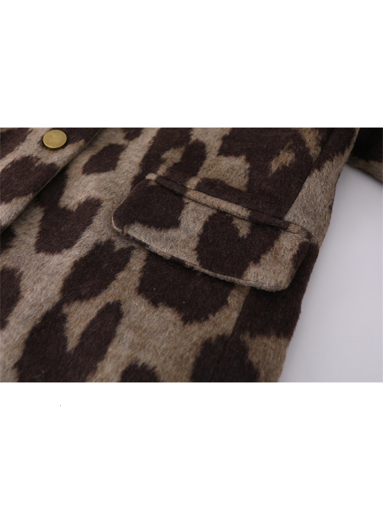 Winter Women Old Money Leopard Print Jacket 90S Vintage Blazer Woolen Coat Single-Breasted Outwear Warm Thick Oversize Haruku