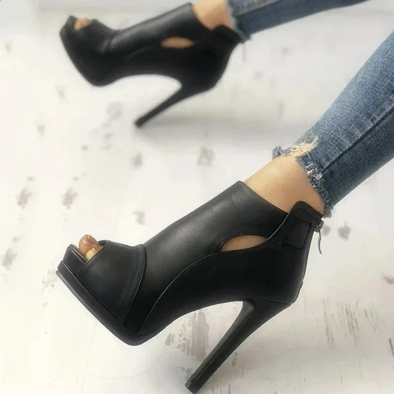 Fish Mouth Sandals High Heels Women Pumps Office Breathable Hollow Out Square Boots Summer Platform Heels Party Wedding Shoes 241230