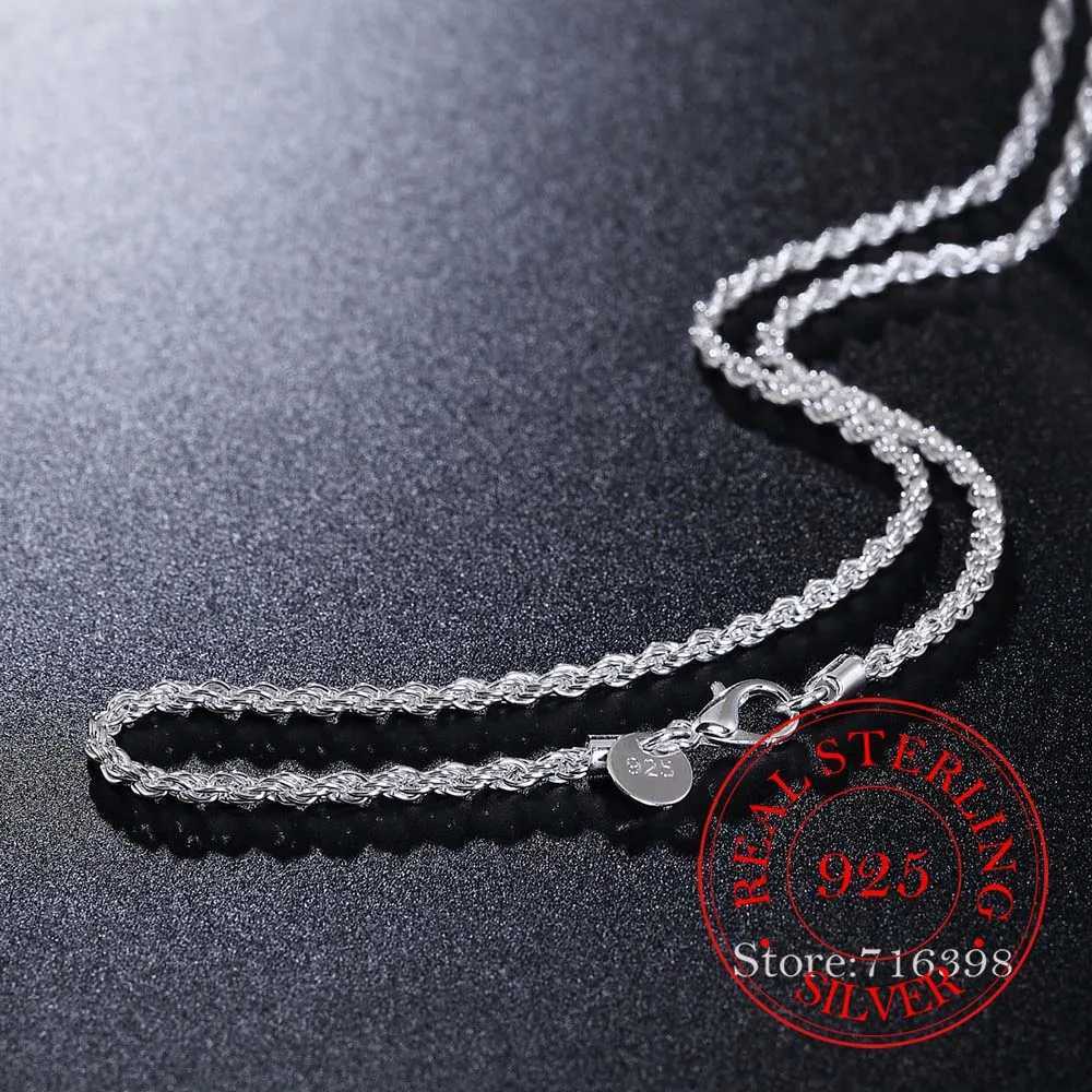 A genuine 925 sterling silver mens exquisite jewelry 3mm twisted rope chain necklace suitable for womens 16-30 inch charm necklace W241230