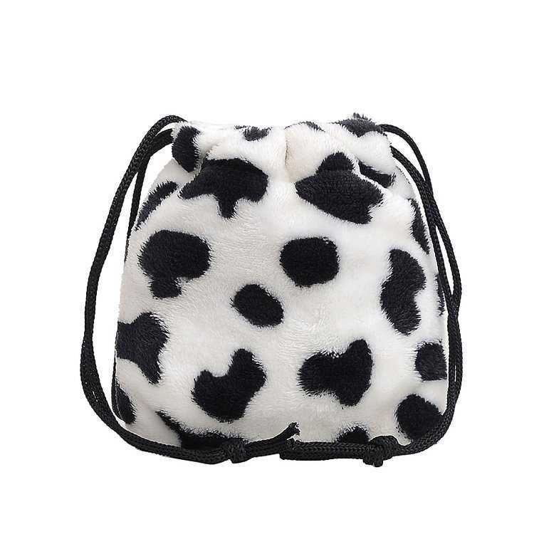 Autumn and Winter Plush Vertical Phone Bag with Drawstring, Cute Crossbody Mini Bag, Korean Version Fur Student Soft and Cute Shoulder Bag