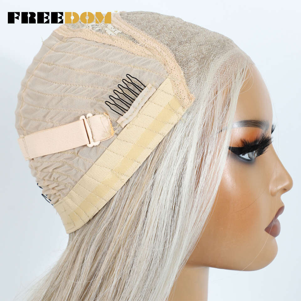 FREEDOM Synthetic Lace Front For Woman Long Layered Straight Wigs Ombre 6X4 Plucked Pre Cut Wear And Go Glueless Wig