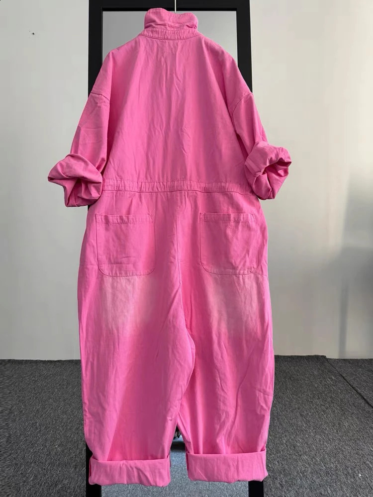 Cow Coveralls Women Spring Autumn Lapel Button Drawstring Waist Long Sleeve High Waist Jeans Romper Wide Leg Jumpsuit 241230