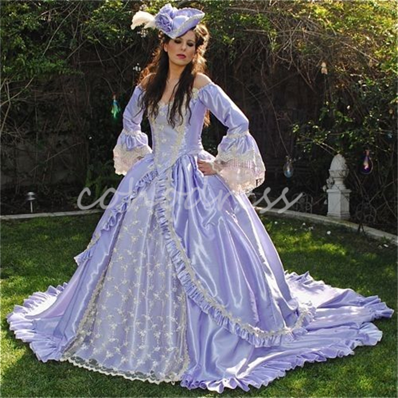 Marie Antoinette Lilac Medieval Prom Dress Rococo Victorian French Duchess Evening Dress Civil War Southern Renaissance Long Sleeve Formal Party Gown 