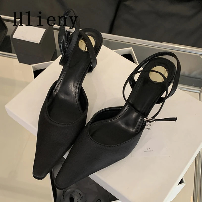 Hlieny 2025 Spring Ankle Buckle Strap Women Pumps Sexy Pointed Toe Thin High Heels Sandals Party Dress Mule Shoes 241230