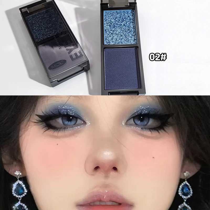 Smoky Glitter Blue Eyeshadow Palette 2-Color Red Black Green Matte Eye Shadow Dark Punk Eyes Pigment Party Halloween MakeupXJ241230