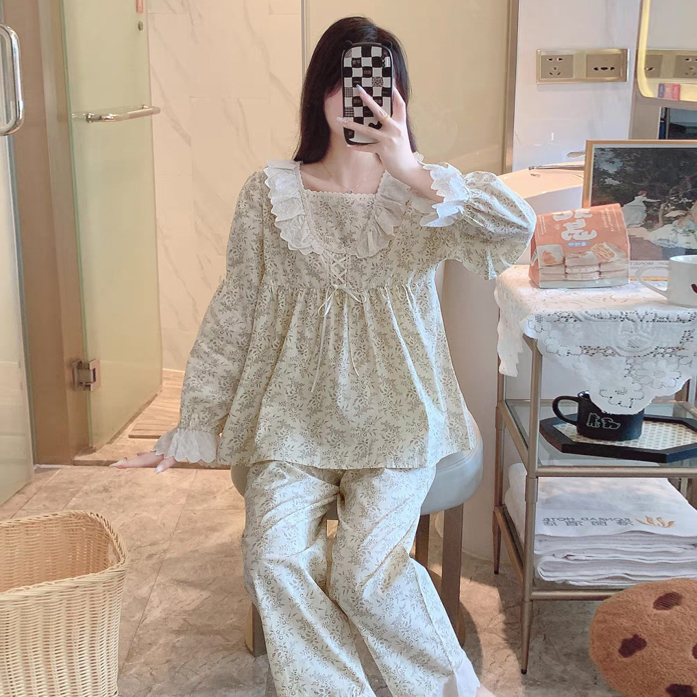 B610-New arrival in autumn, sweet floral long-sleeved Korean style pajamas, pure cotton, ladies' home wear