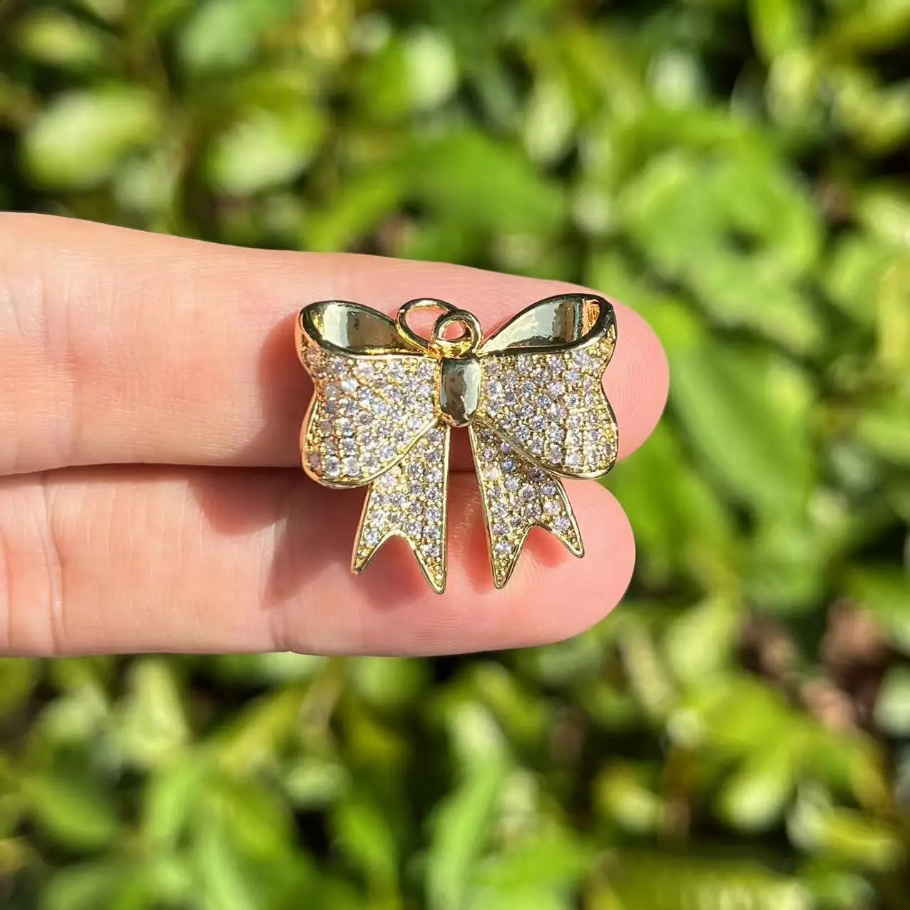 Zirconia Pave Gold Plated Copper Bowknot Charms for Jewelry Making 241230