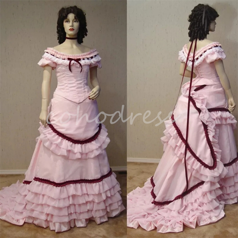 Victorian Gothic Pink Bustle Prom Dress Costume Medieval 1850s Renaissance Bustle Steampunk Duchess Evening Dress Rococo Customized Vestio De Novias