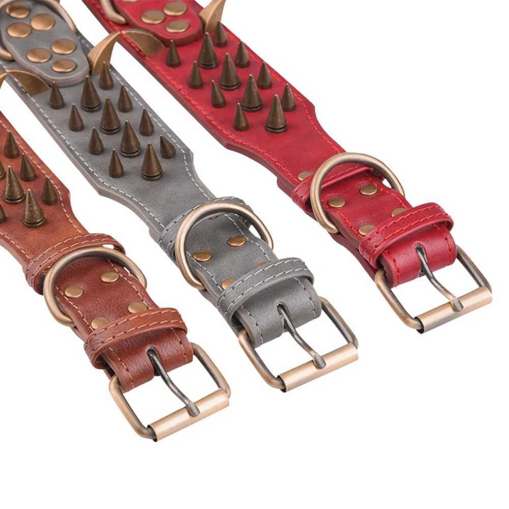 Dog Collars Dog Collar Sharp Spiked Studded Luxurious Padded Leather Pet Collars for Medium Large Dogs 2 Inch Width Dog Necklace Anti-BitingXJ241230 H