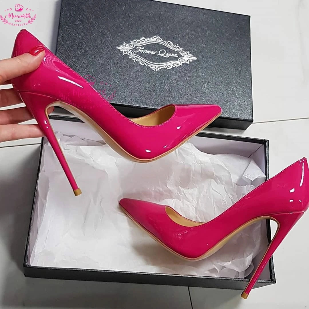 Meariasth 12cm Red Pointed Toe Pumps Stiletto high Heels women Patent Leather Shallow Dress Shoes Women Sexy Party Heels Blue 241230