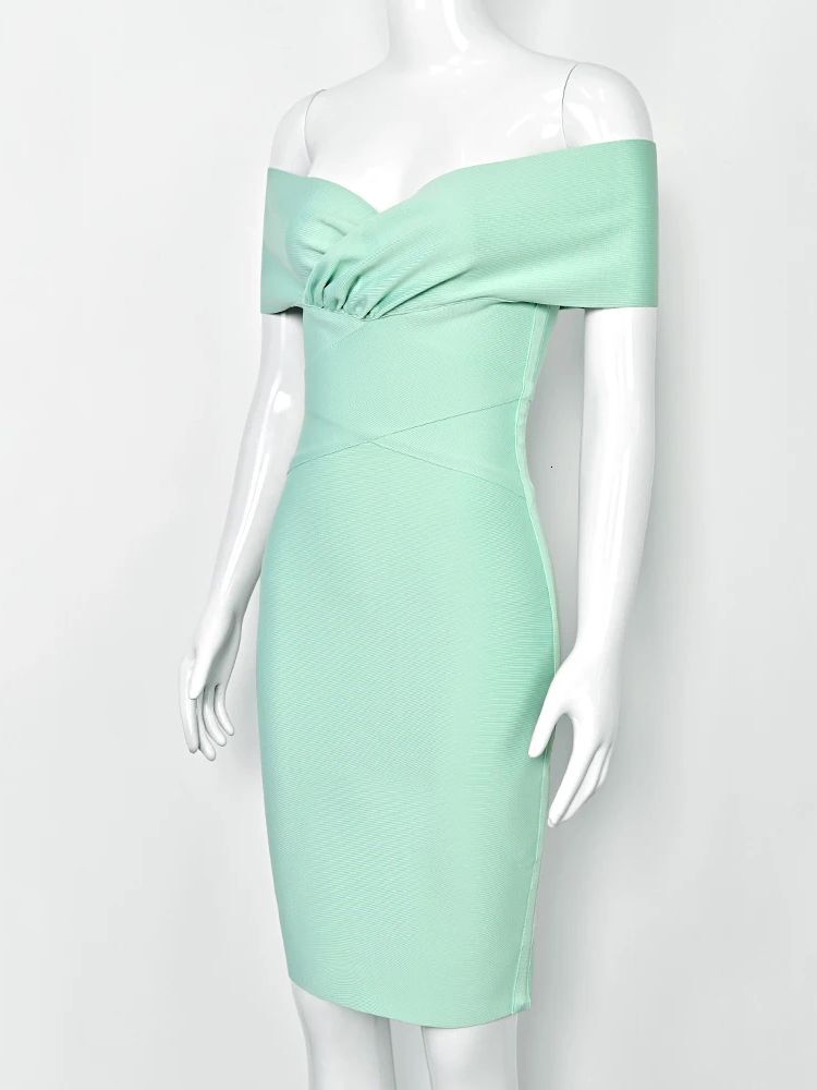 Sexy Off Shoulder V Party Bandage Dress 2023 Women Summer Green Bodycon Tight Elegant Tail Club XL Evening Vestido