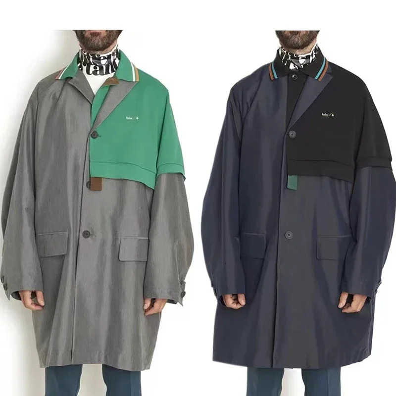 22Aw KOLOR New Arrival Black And Green Two-Color Japan Embroidery Men's Windbreaker Coat Single Breasted Navy Loose Jacket