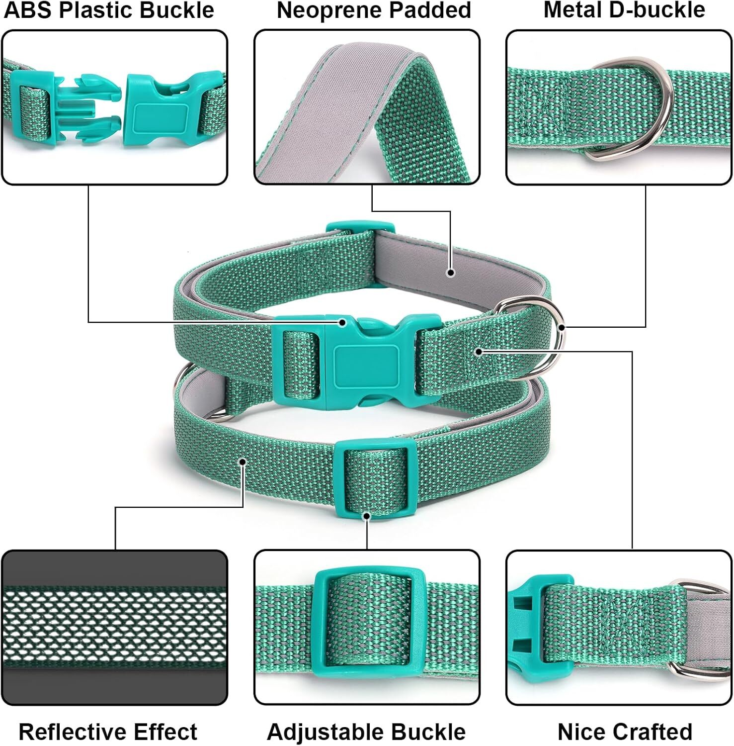 Reflective dog collar with chloroprene rubber pad, basic durability, soft nylon dog collar adjustable for XS small, medium, large, boys and girls, pet