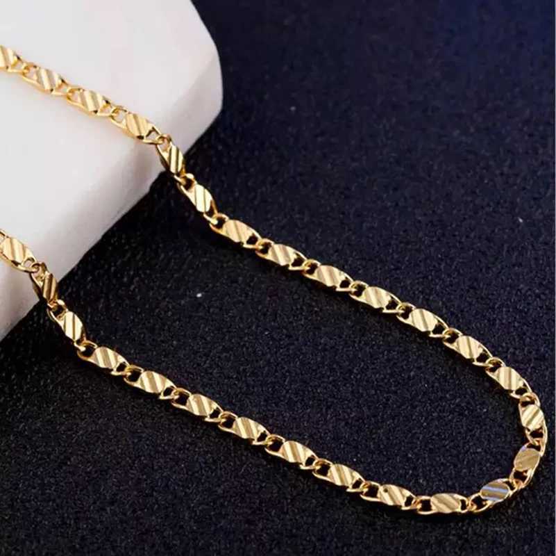 Fashion 18k gold necklace 2MM 16/18/20/22/24/26/28/30 inch womens side chain necklace mens jewelry silver necklace W241230