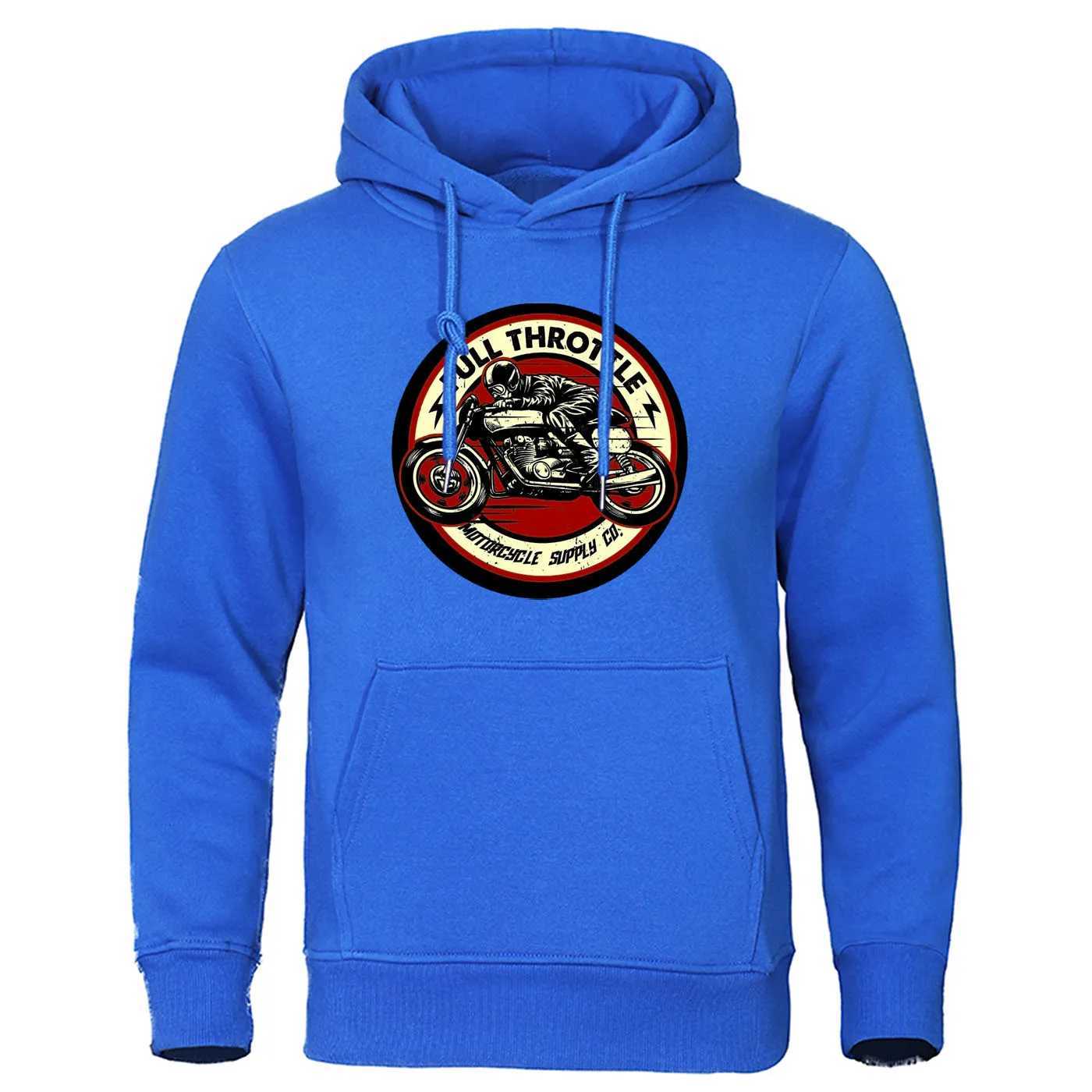 Autumn Winter Mens Hoodie Full Throttle Cafe Racing Rockabily Biker Pullover Hoodie Wool Warm Mens Hoodie Hip Hop Sweatshirt W241230