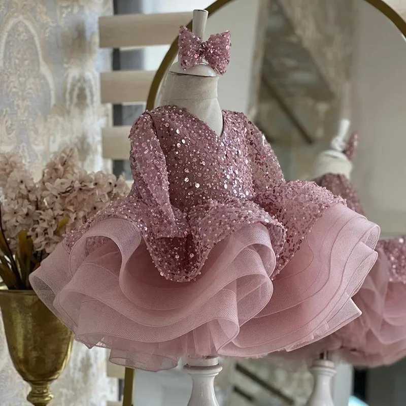 Girl's Dresses Baby Girl Princess Sequins Tutu Dress Long Sleeve Infant Toddler Child Bow Vestido Party Wedding Birthday Baby Clothes 1-12YY24122