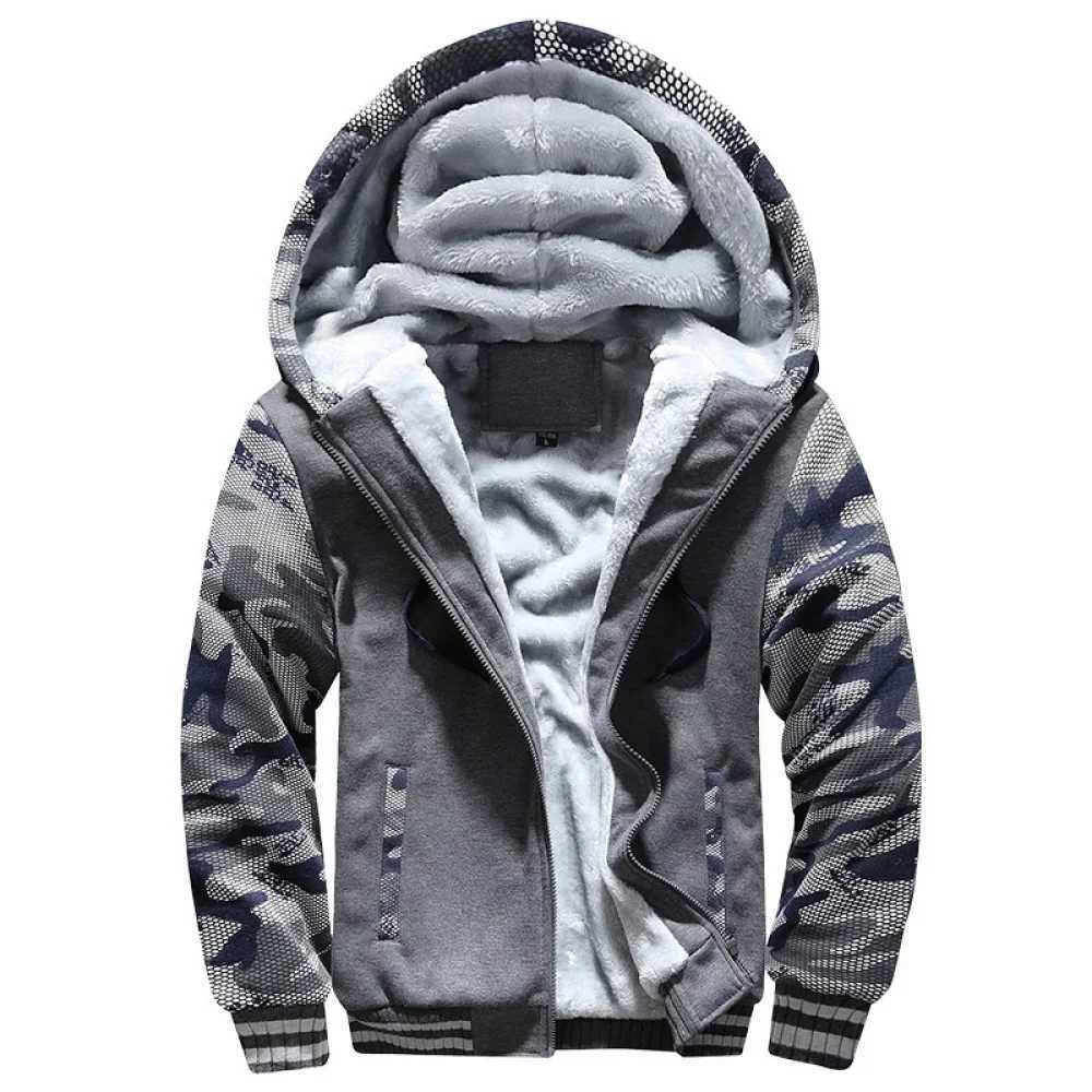 Winter Thick Zipper Jacket Street Clothing Camouflage Mens Sportswear Wool Casual Jacket Long Sleeve Solid Color Sportswear Top W241230