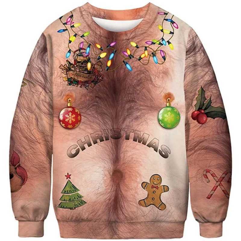 Mens 3D printed hoodie with PVD Christmas pattern fashionable sweater long sleeves round neck fun novel Y-ly W241230