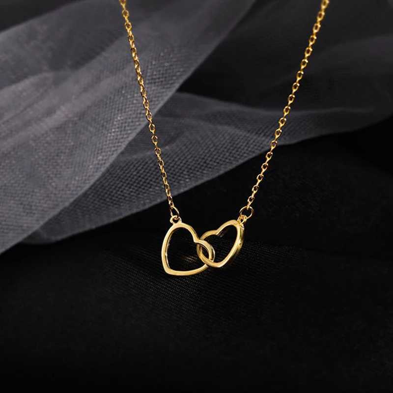 New 925 sterling silver double ring heart-shaped necklace womens clavicle chain simple temperature necklace wedding jewelry accessories W241230