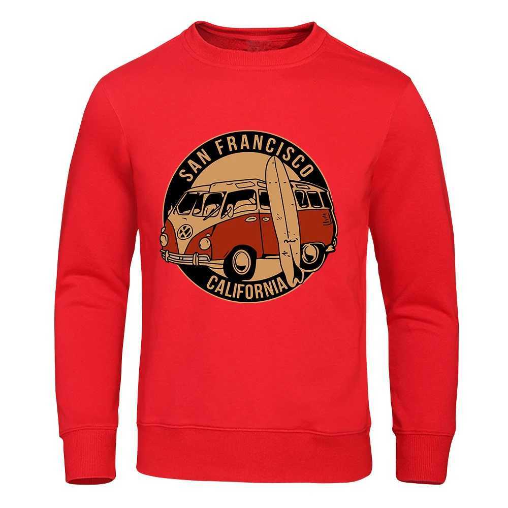 San Francisco California Retro School Bus Sweatshirt Mens Large Hoodie Casual Autumn Fur Lined Hoodie Fashion S-Xxl Top W241230