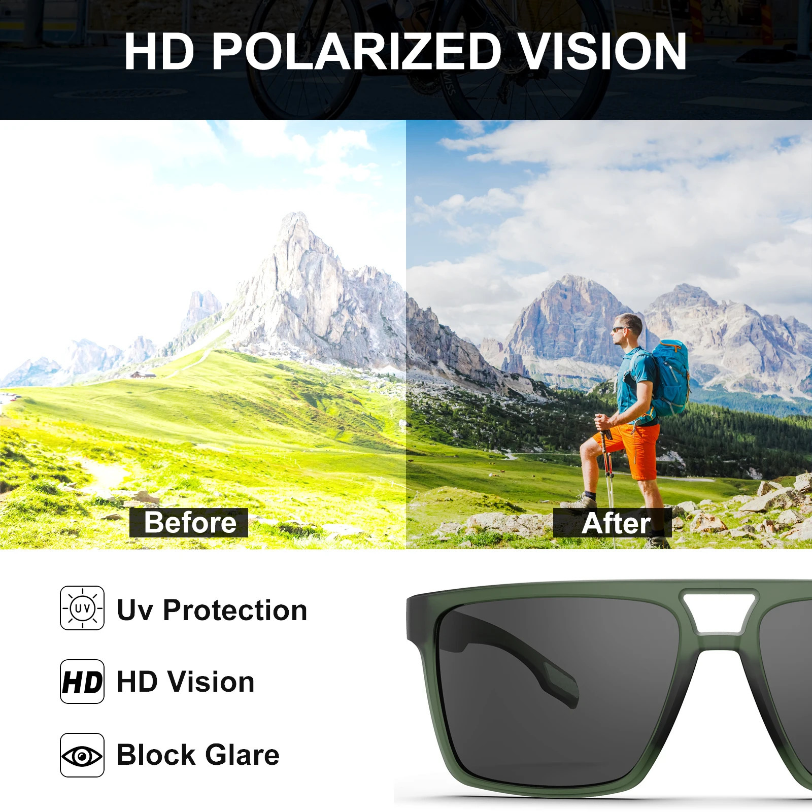 Suukaa HD Polarized Glasses for Men and Women Outdoor UV Protection Classic Fishing Cycling Driving Uv400 Sunglasses 241230