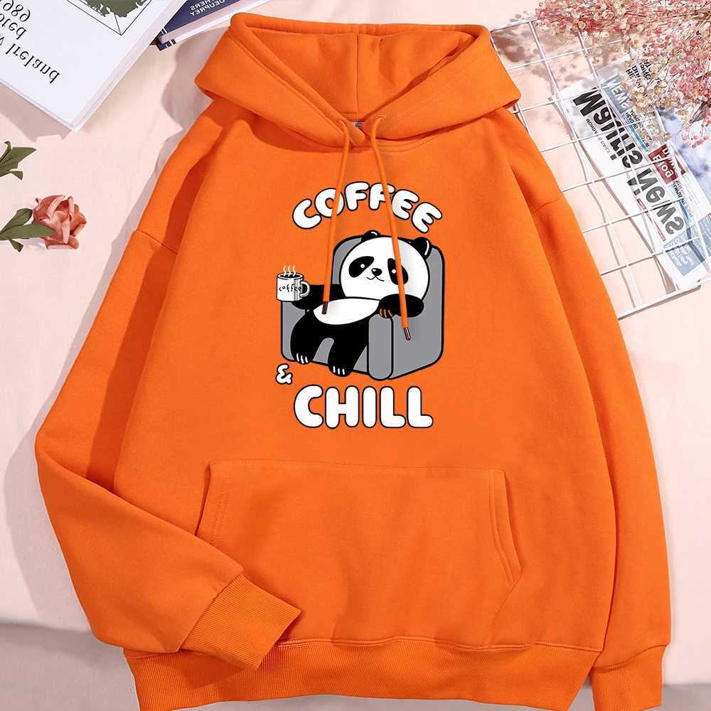 Coffee Chill Panda Enjoys Time Mens Street Clothing Hip Hop Wool Hoodie Pocket Loose Sweatshirt Casual Super Big Hoodie Mens Style W241230