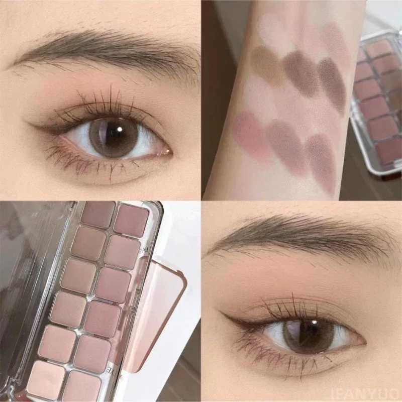 12-Color Matte Korean Eyeshadow Palette Gentle Low Saturation Eye Shadow Tea Apricot Eye Makeup Palette Long Lasting Eye ShadowsXJ241230