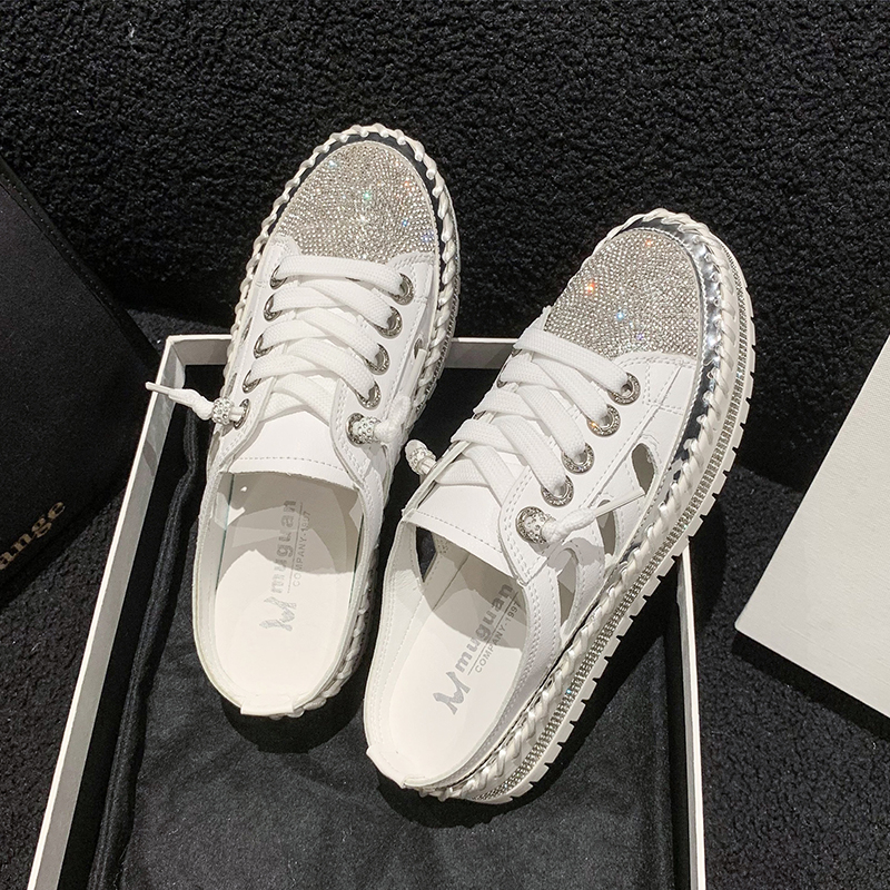 Women's Shiny Water Diamond Luxury Shoes Spring and Autumn Casual Sports Shoes Women Fashion Flat Shoes Designer Lace up Slippers Zapatos Mujer