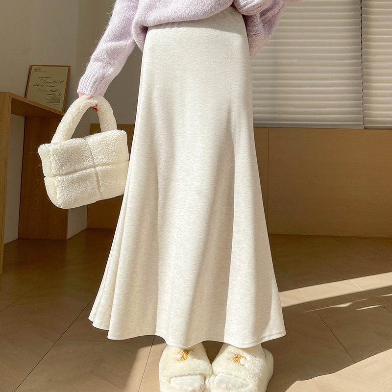 FP229 Autumn and Winter 2024 New Gentle Temperament High-grade Glutinous Rice Slim Woolen A-line Hip-wrapped Fishtail Skirt