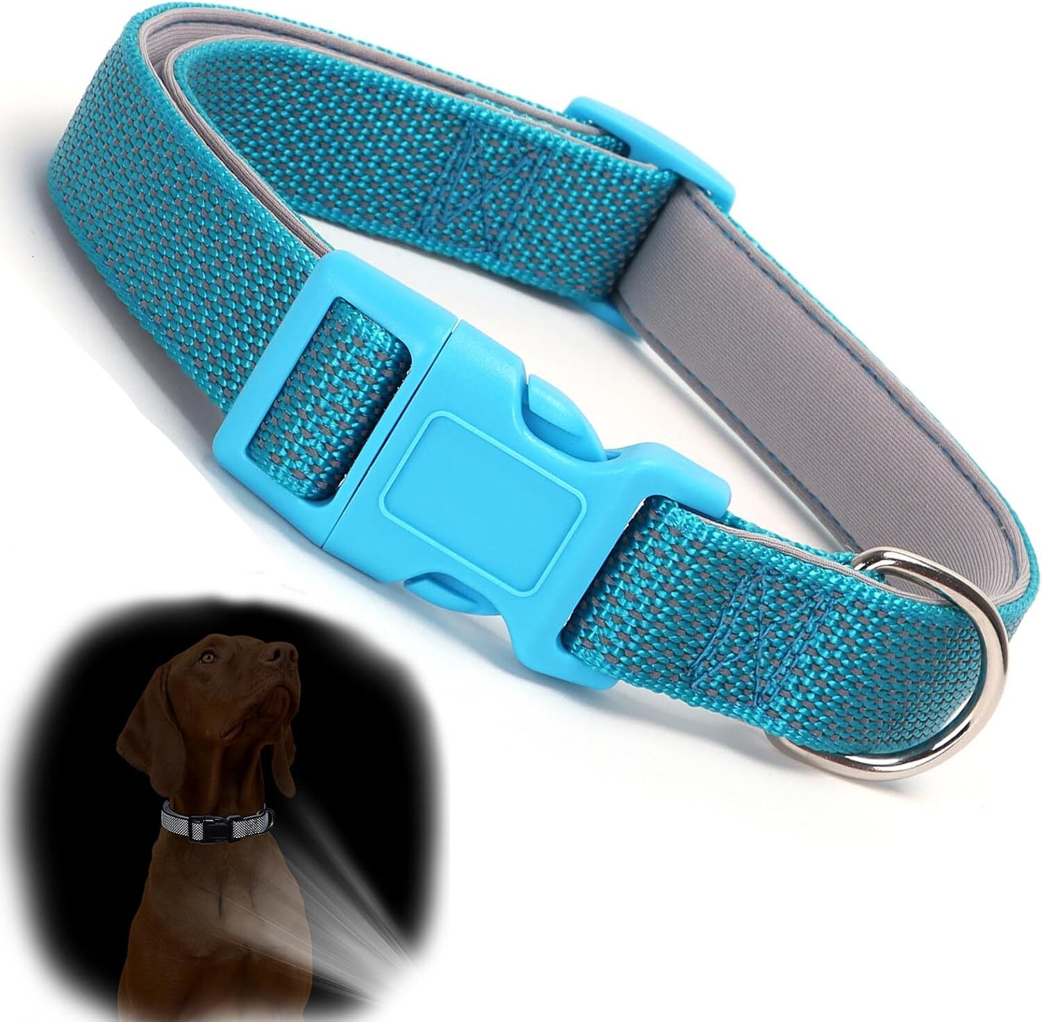 Reflective dog collar with chloroprene rubber pad, basic durability, soft nylon dog collar adjustable for XS small, medium, large, boys and girls, pet