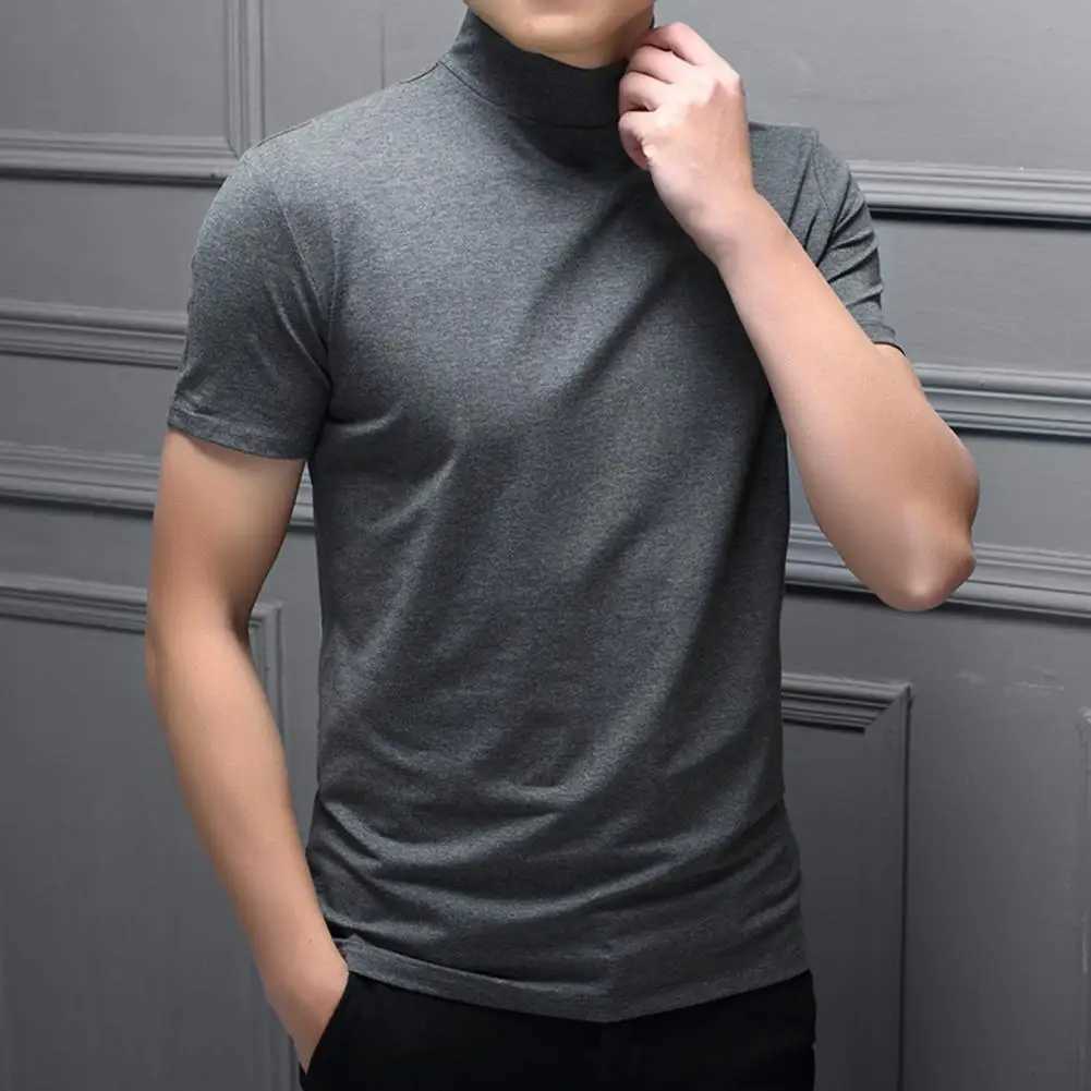 Mens half neck casual solid color soft mens T-shirt breathable short sleeved mens summer floral top mens clothing W241230