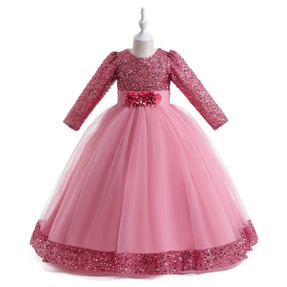 Girl's Dresses Teenagers formal evening dress girls clothing long sleeved sequins Christmas wedding party dress girls princess dress Y250227P7TY