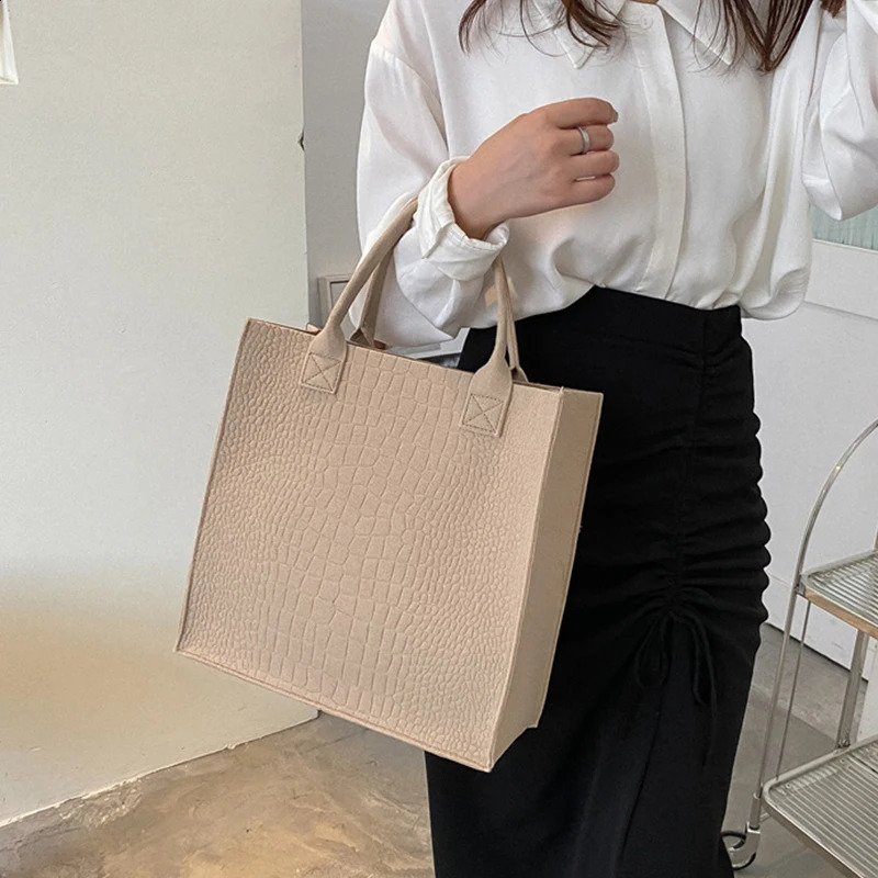 Embossed Felt Handbag for Women Candy Color Tote Bag Handbag Gilrs Top-handle Bag Daily Purse 241228