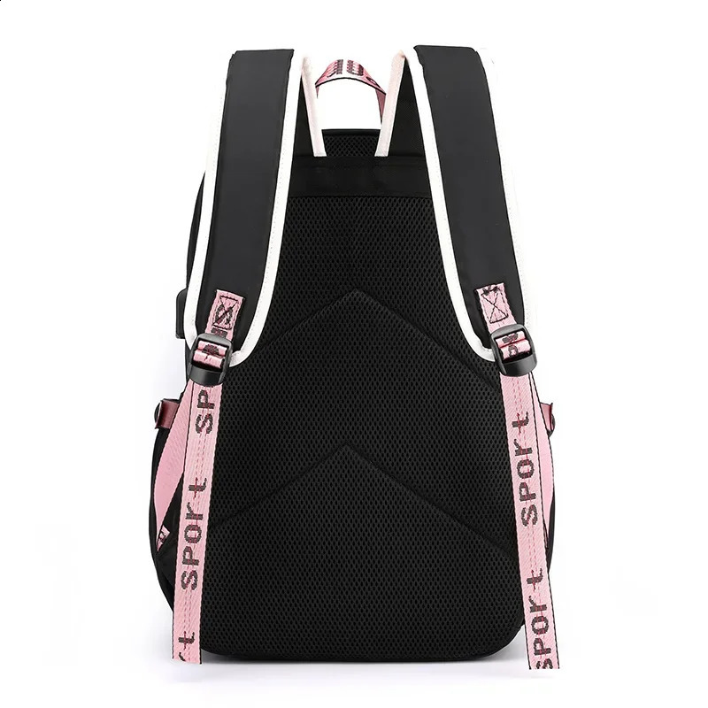 large school bags for teenage girls USB port canvas schoolbag student book bag fashion black pink teen school backpack 241230