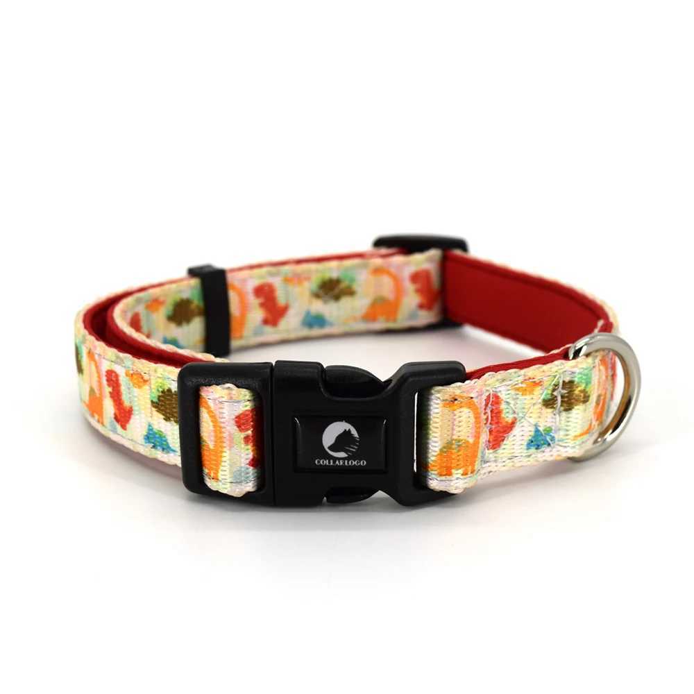 Adjustable Pet Dog Collar Durable Soft Cute Creative Colored Dinosaur Design Leash Neoprene Harness Poop Bag DispenserXJ241230