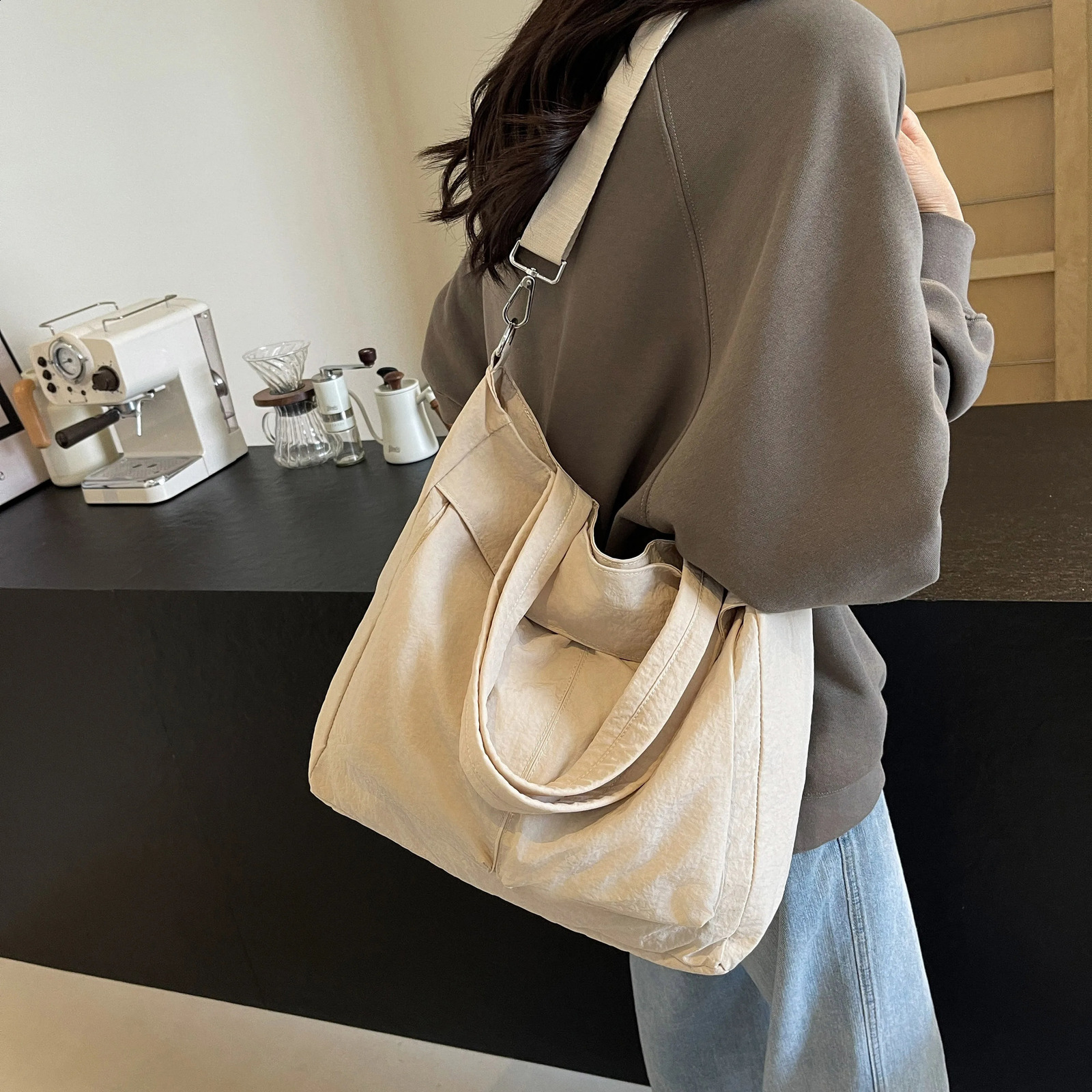 Canvas bag Womens large capacity summer casual crossbody bag College class bag Tote bag 241224