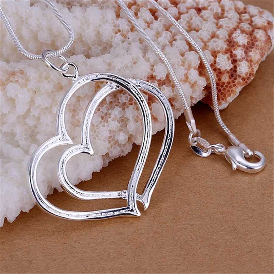 925 sterling silver double heart pendant necklace suitable for womens luxury fashion parties wedding decorations jewelry Christmas gifts W241230