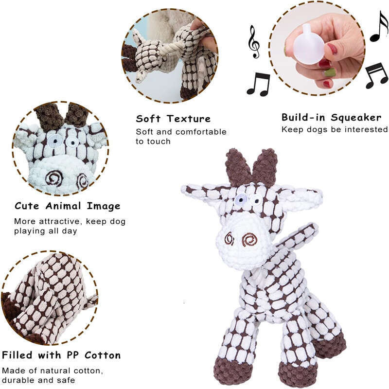 DHPET Plush Dog Toy Squeaky Cute Stuffed Animal Toy for Small Medium Dogs Teething Chew Toy for Puppy Interactive Playmate Reduces Anxiety Durable